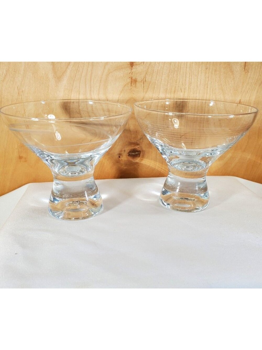 2 Mikasa Cheers Stemless Martini Margarita Glasses Clear Etched 4" Elegant Desig